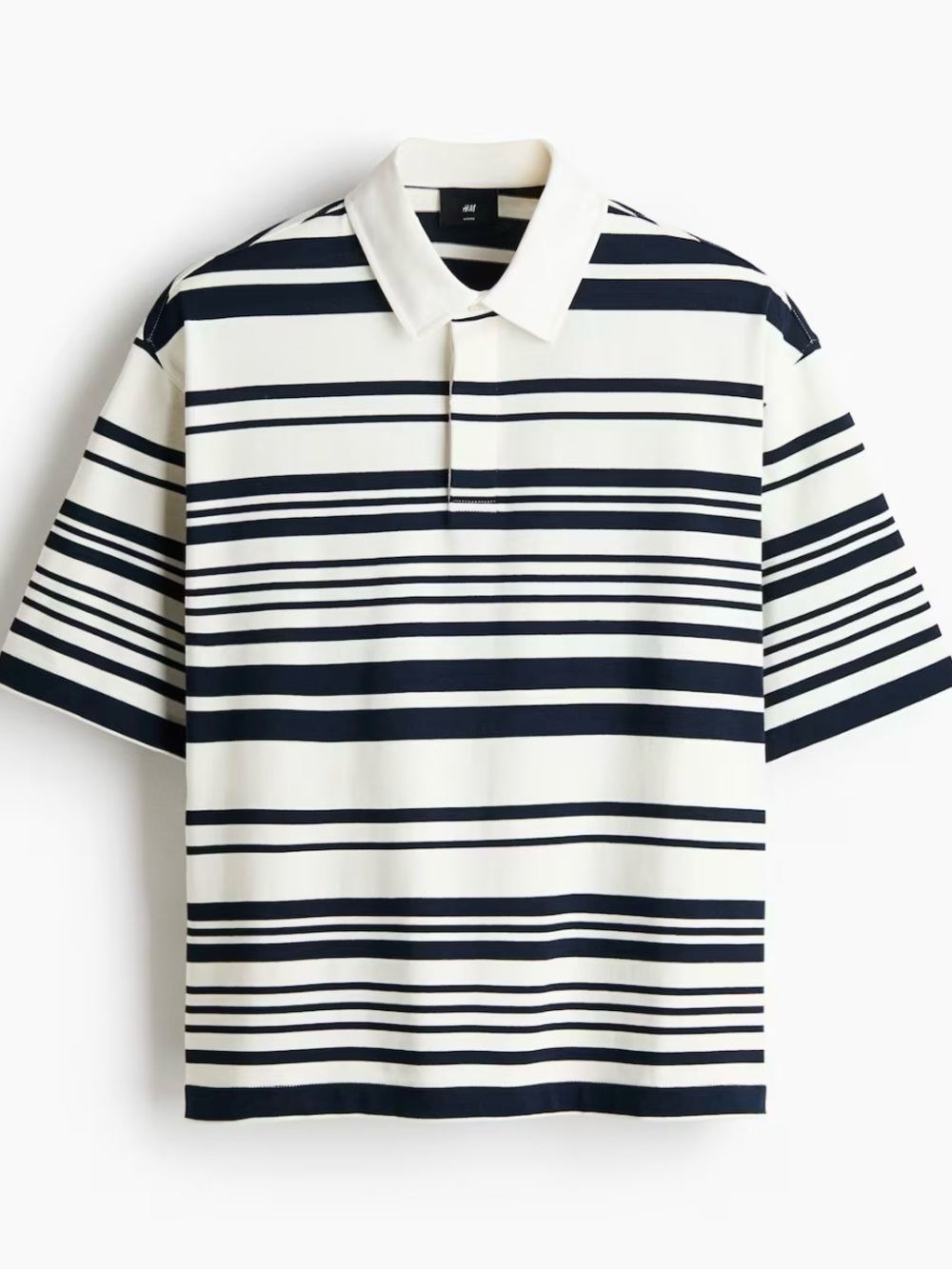 H&M White and Navy Striped Polo